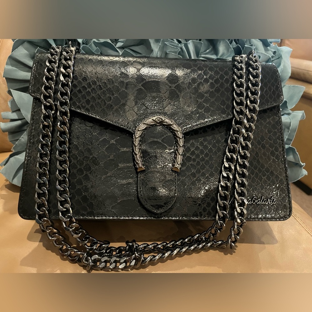 Marina Galanti 🇮🇹 Black Reptile Skin Shoulder Bag - Picture 7 of 17